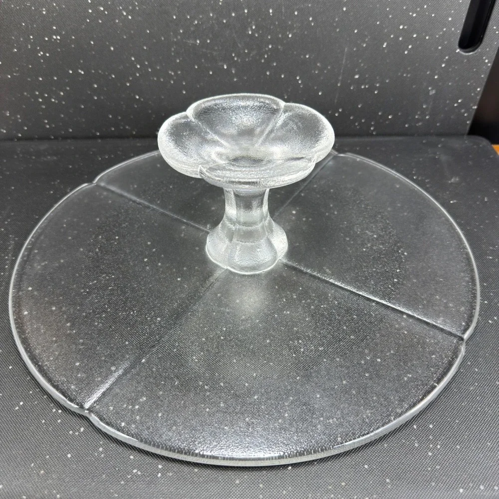 Rosenthal Studio Line Clover Clear Frosted Glass 12in Cake Stand Pedestal Plate